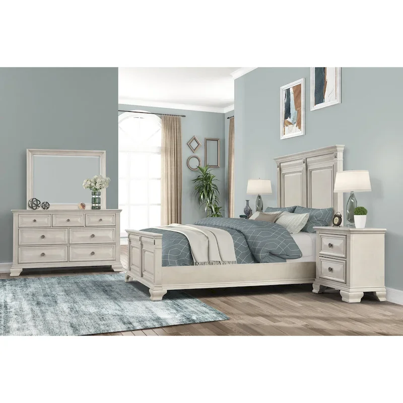 Roundhill Furniture Renova Distressed Parchment Wood 5-piece Bedroom Set