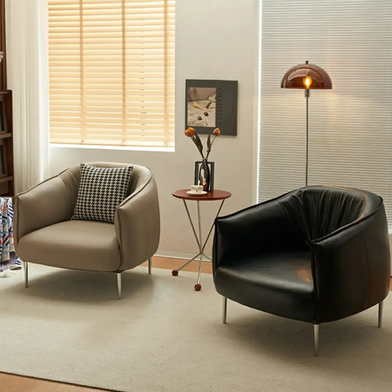 Modern Black Leather Lounge Chair Living Room