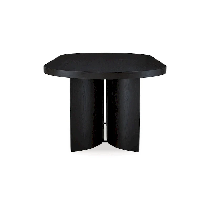 86 Inch Dining Table, Oval Top, Pedestal Base, Curved, Black Finish