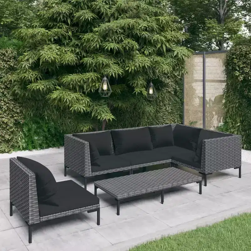 vidaXL Patio Lounge Set Outdoor Sectional Sofa Set with Table, Poly Rattan, Dark Grey