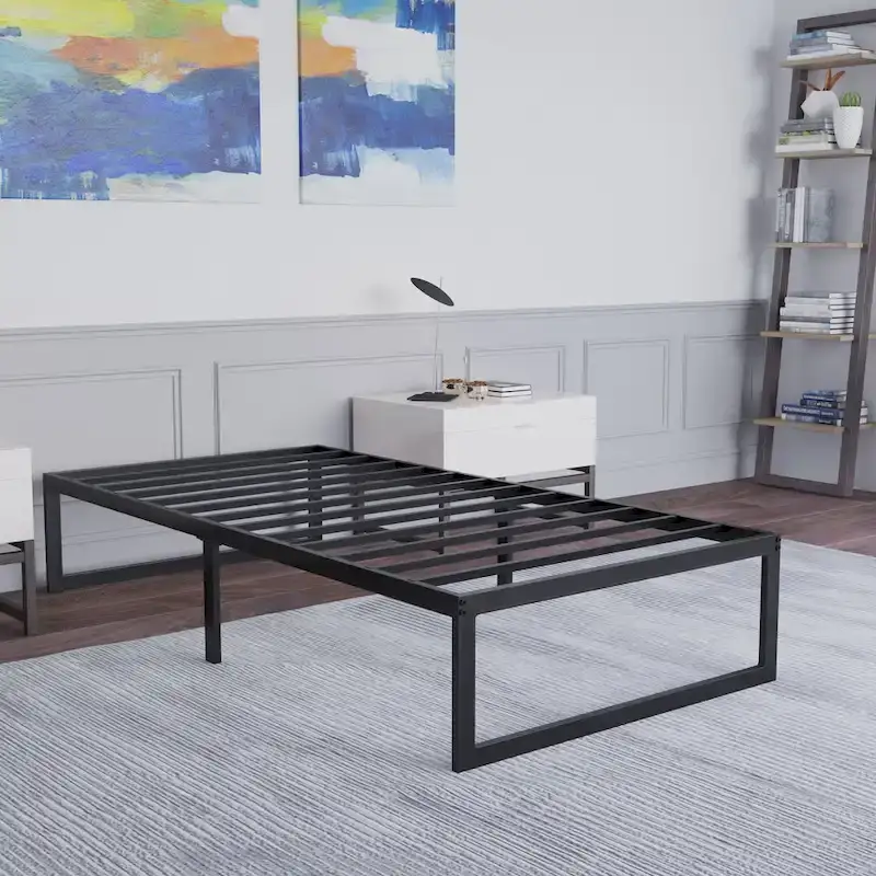 Black Metal Platform Bed Frame, No Box Spring Needed, 1-2 Person, Twin/Full/Queen/King