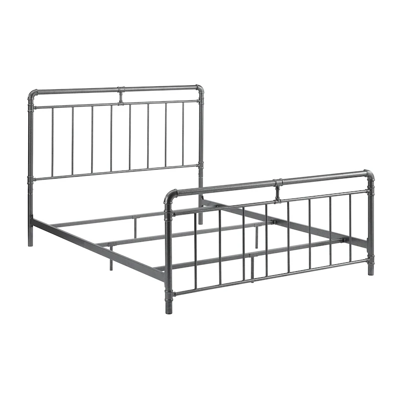 Charcoal Metal Bed, Vintage Industrial Style, Queen/King