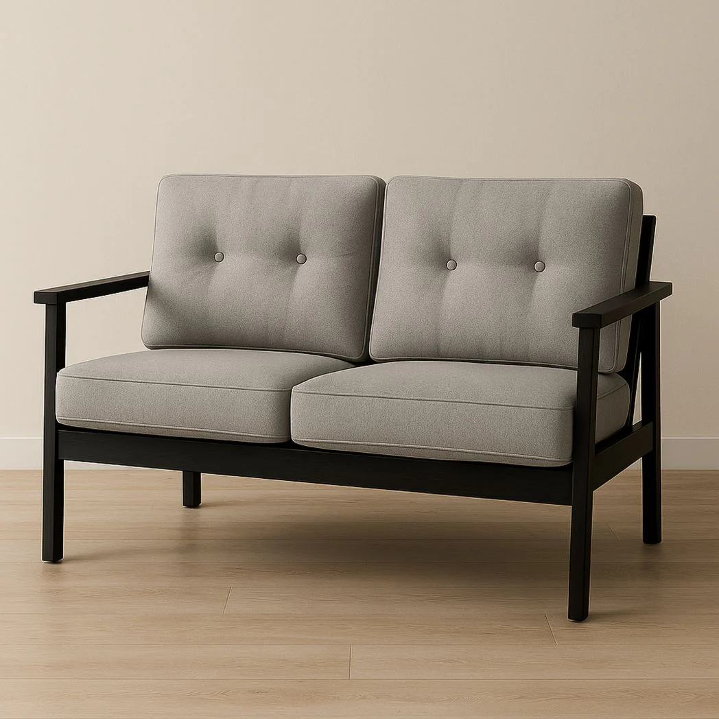 Canapé 2 Places en Bois et Tissu Gris