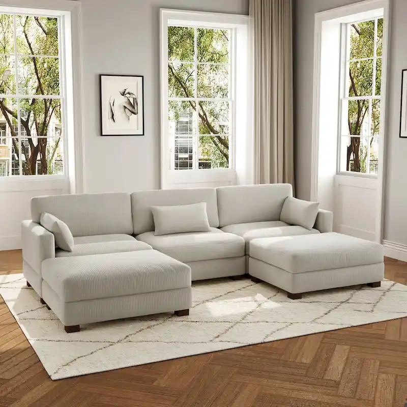 5-Piece U Shaped Couch Modular Sectional Sofa with Ottoman