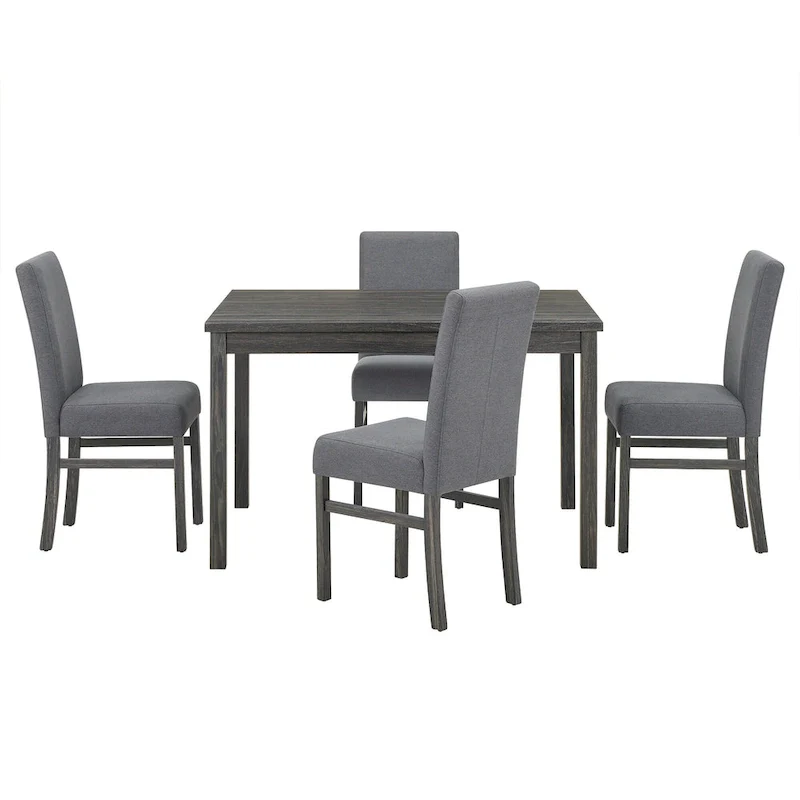 Rustic Style 5-Piece Dining Set with Rectangular Small Space Table and 4 Upholstered Dining Chairs