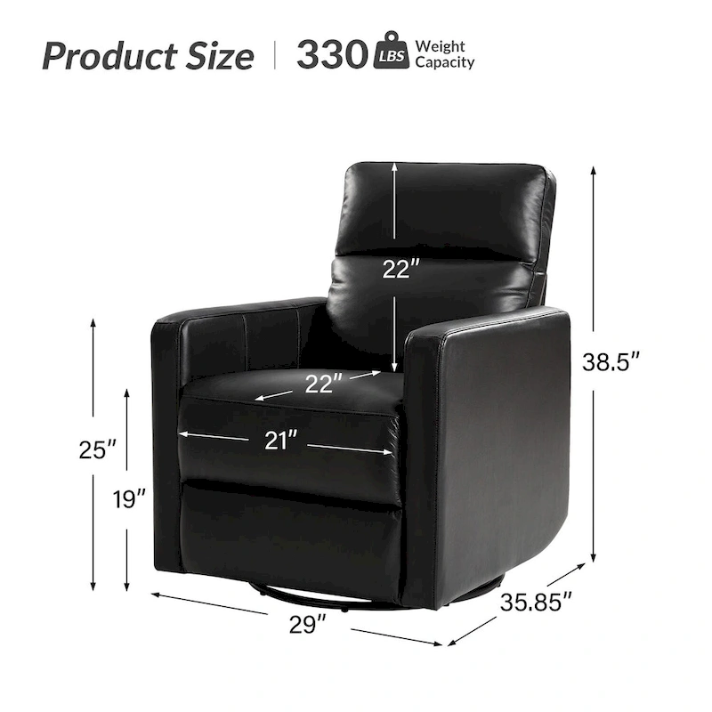 Josefa Modern Genuine Leather Swivel Rocker Recliner by Hulala Home