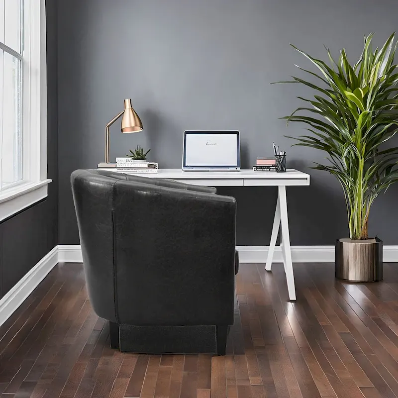 Accent Chair, Button Tufted Faux Leather Barrel Chair, Midcentury Modern Accent Chair, Comfy Armchair, Tub Barrel Chairs