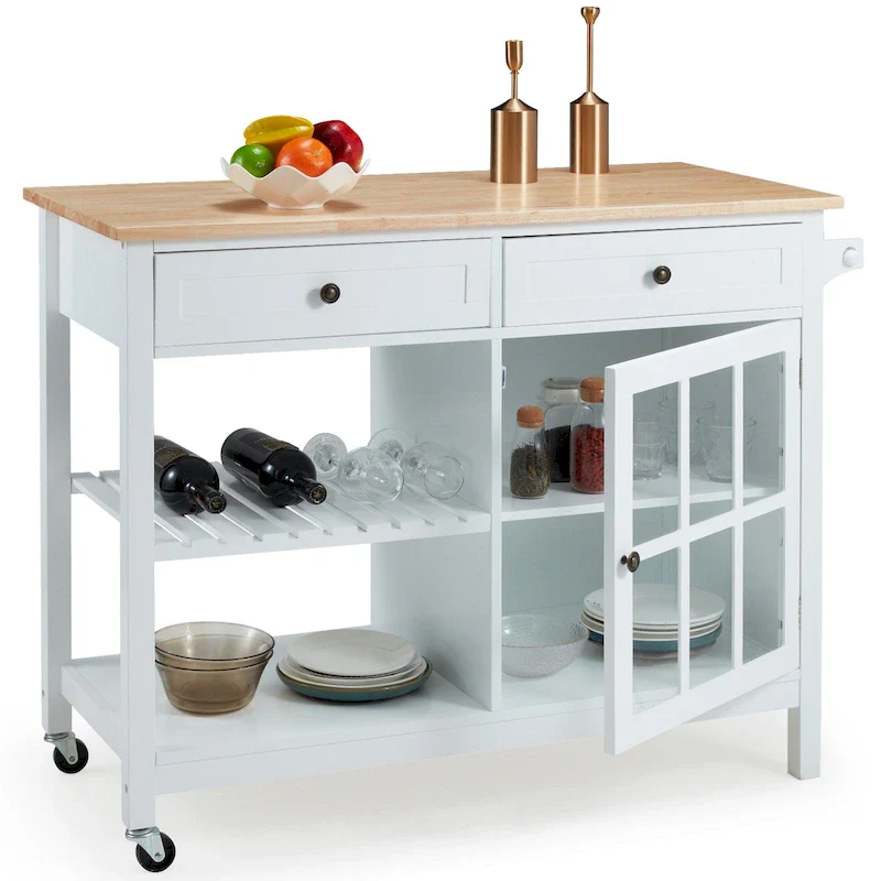 AVAWING 42 Rolling Kitchen Island Microwave Cabinet Trolley Cart