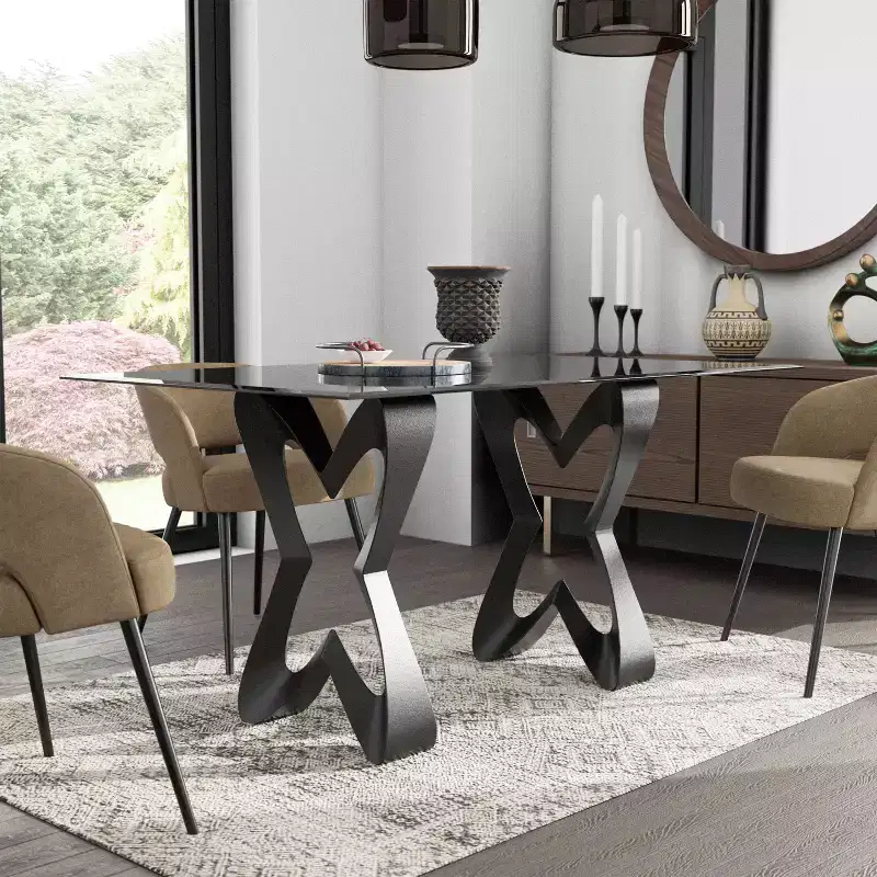 58" Poppy Hill Modern Rectangle Glass Top Dining Table Black/Gray - HOMES: Inside + Out: Beveled Edge, Steel Frame