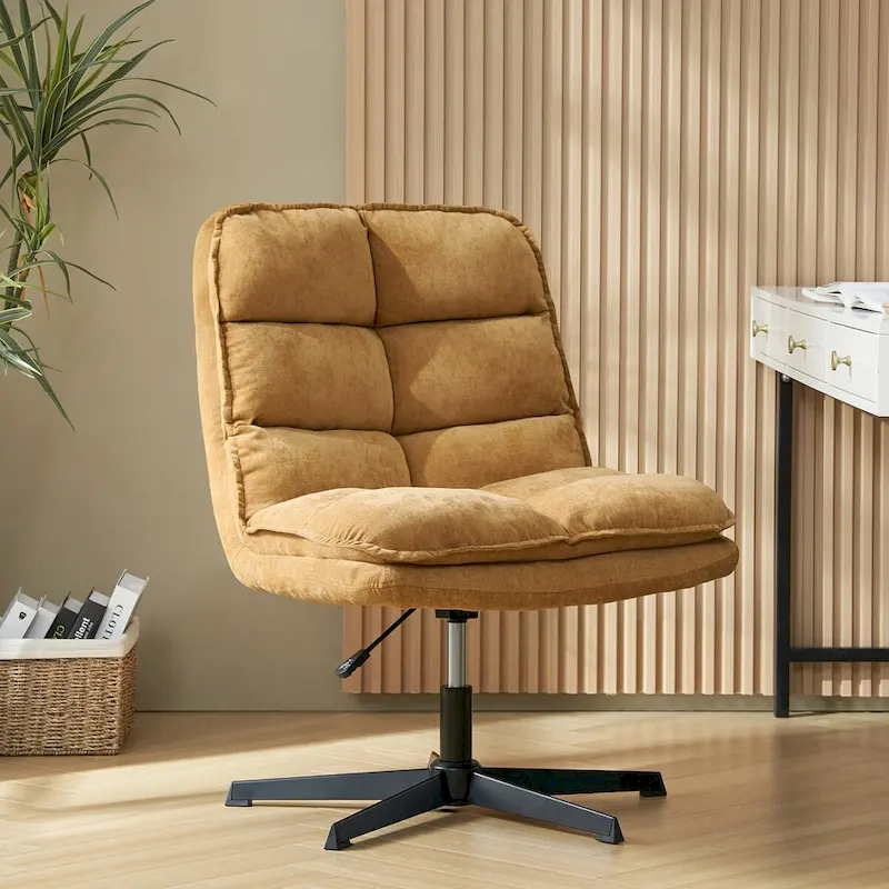 Beige / Mustard / Navy Armless Tufted 360° Swivel Office Chair, Single