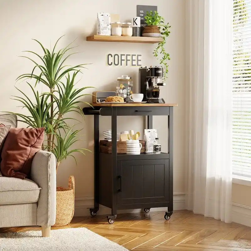 Wooden Kitchen Island Trolley Cart with Drawers