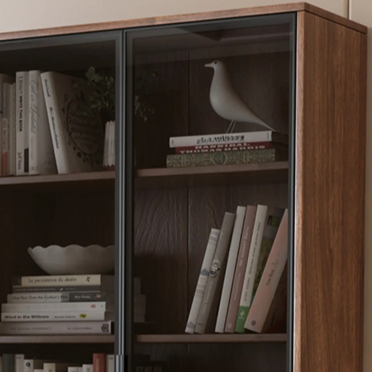 Traditional Brown Pecan Wood Bookcase with Drawers
