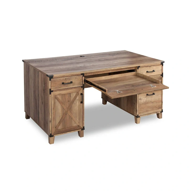 Farmhouse Pedestal Desk in Rustic Oak