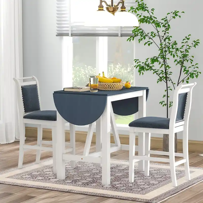 3-Piece Wood Counter Height Drop Leaf Dining Table Set