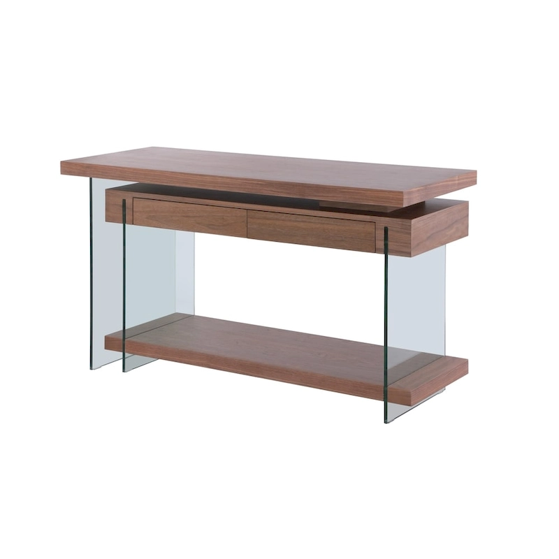 Somette Rotatable Glass and Walnut Veneer Wooden Desk