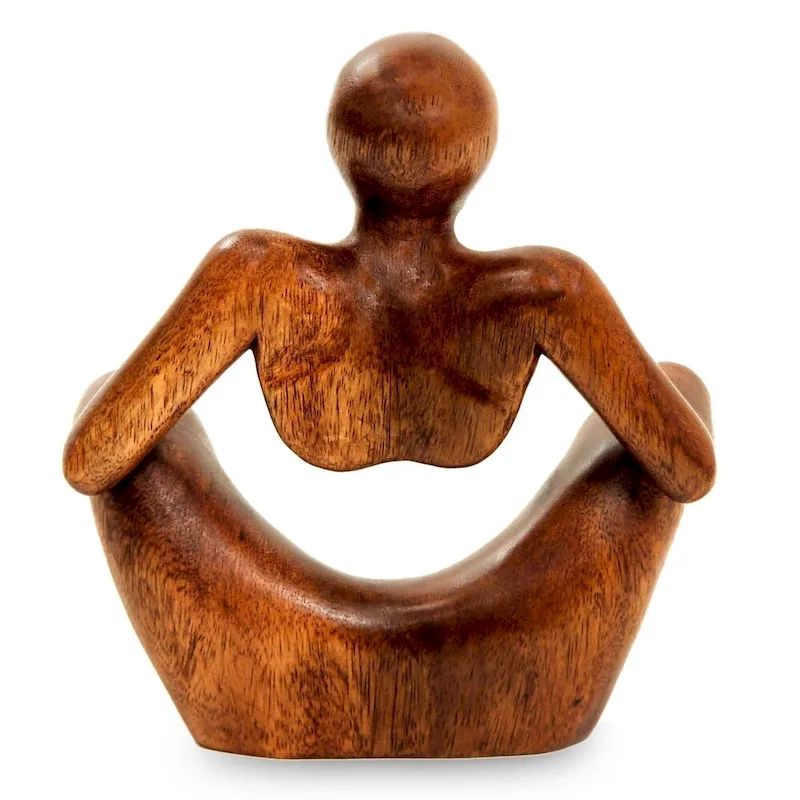 NOVICA Handmade Seated Man Modern Wood Sculpture (Indonesia) - 8.25  H x 7  W x 2.8  D