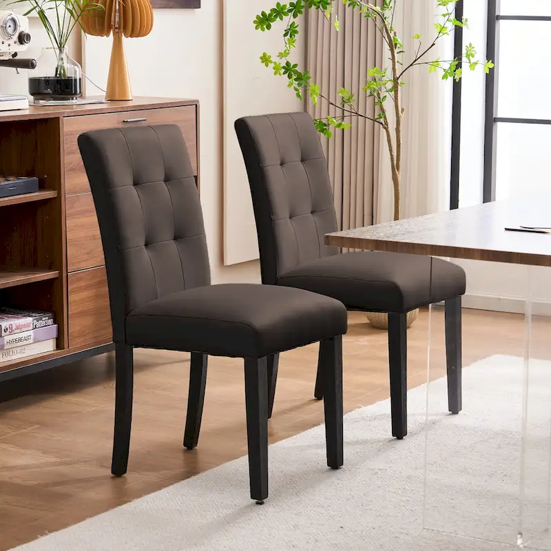 FERPIT Faux Leather Tufted Upholstered Dining Chairs Set of 2 - 17.5W x 23D x 36.5H