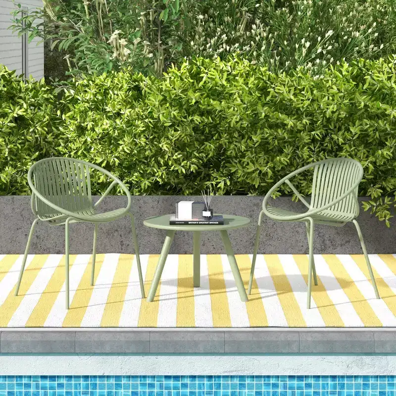 Costway 3 Pieces Bistro Set All Weather PP Patio Conversation Set with Round Coffee table Gray/Green