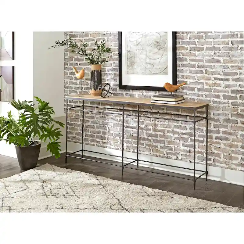 Mango Wood & Gunmetal Console Table – Transitional Style