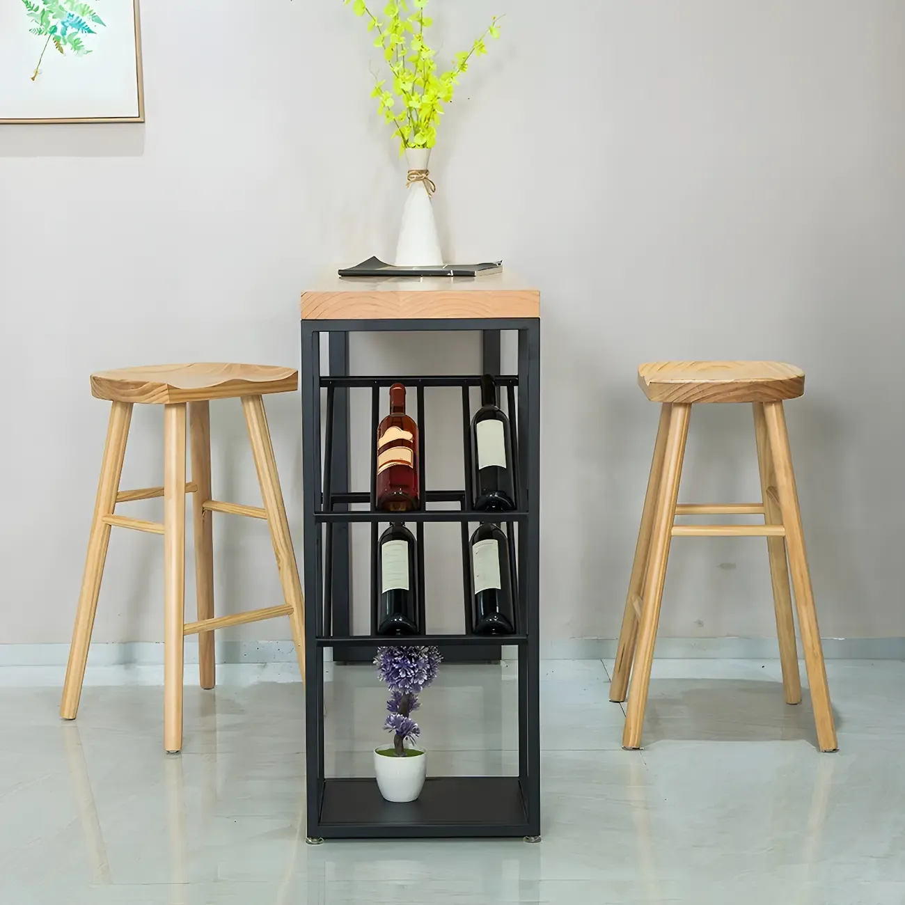 Modern Natural Pine Wood Wine Rack Bar Tables