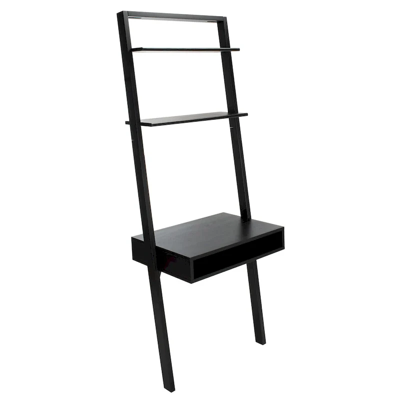 Leaning Desk with 2 Shelves - Black Ladder Style Home Office Desk 76.9