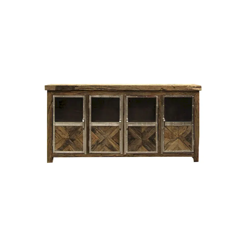 Harp & Finial Ayers 4-Door Reclaimed Railroad Tie Wood with Clear Glass Sideboard