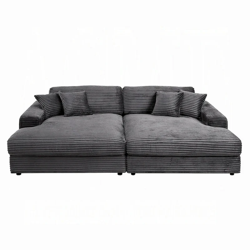 Liny 2pc Sectional Sofa Daybed Set, 4 Throw Pillows, Dark Gray Velvet