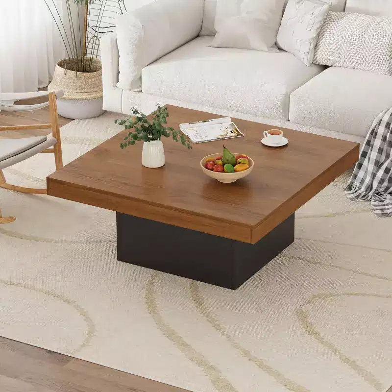 Square Coffee Table, 16-Color LED Living Room Tables, Modern Coffee Tables, Cocktail Table for Home Office, Apartment, Reading Room, Easy Assembly