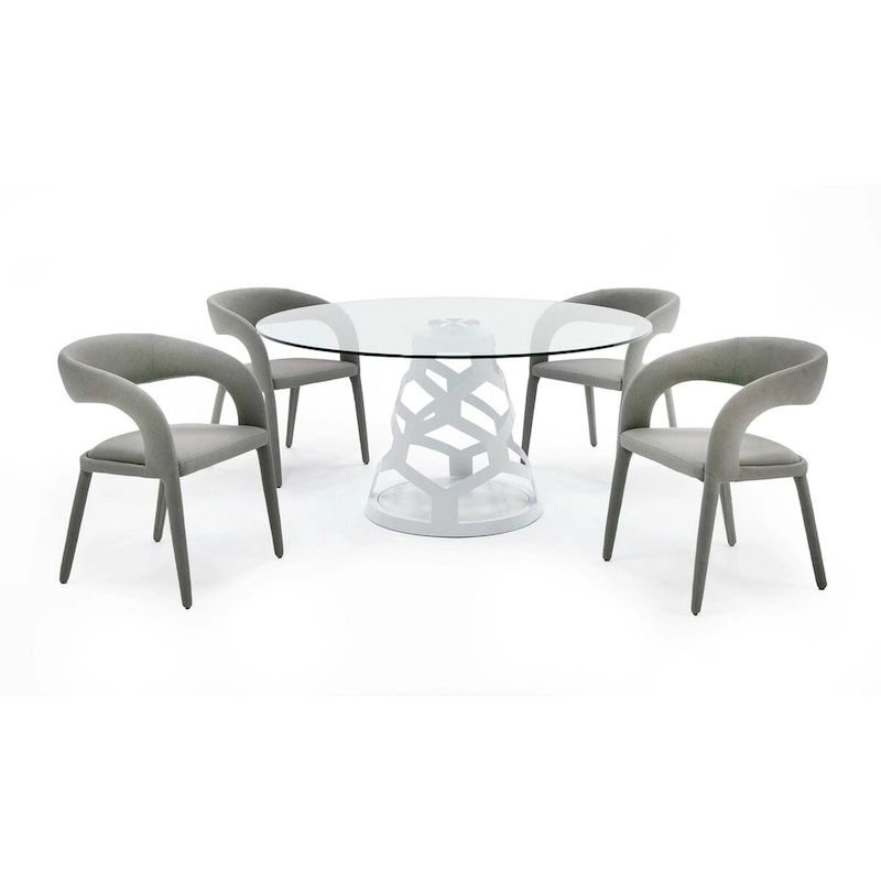 Modrest Lilly Modern 12mm Round Glass & White Dining Table