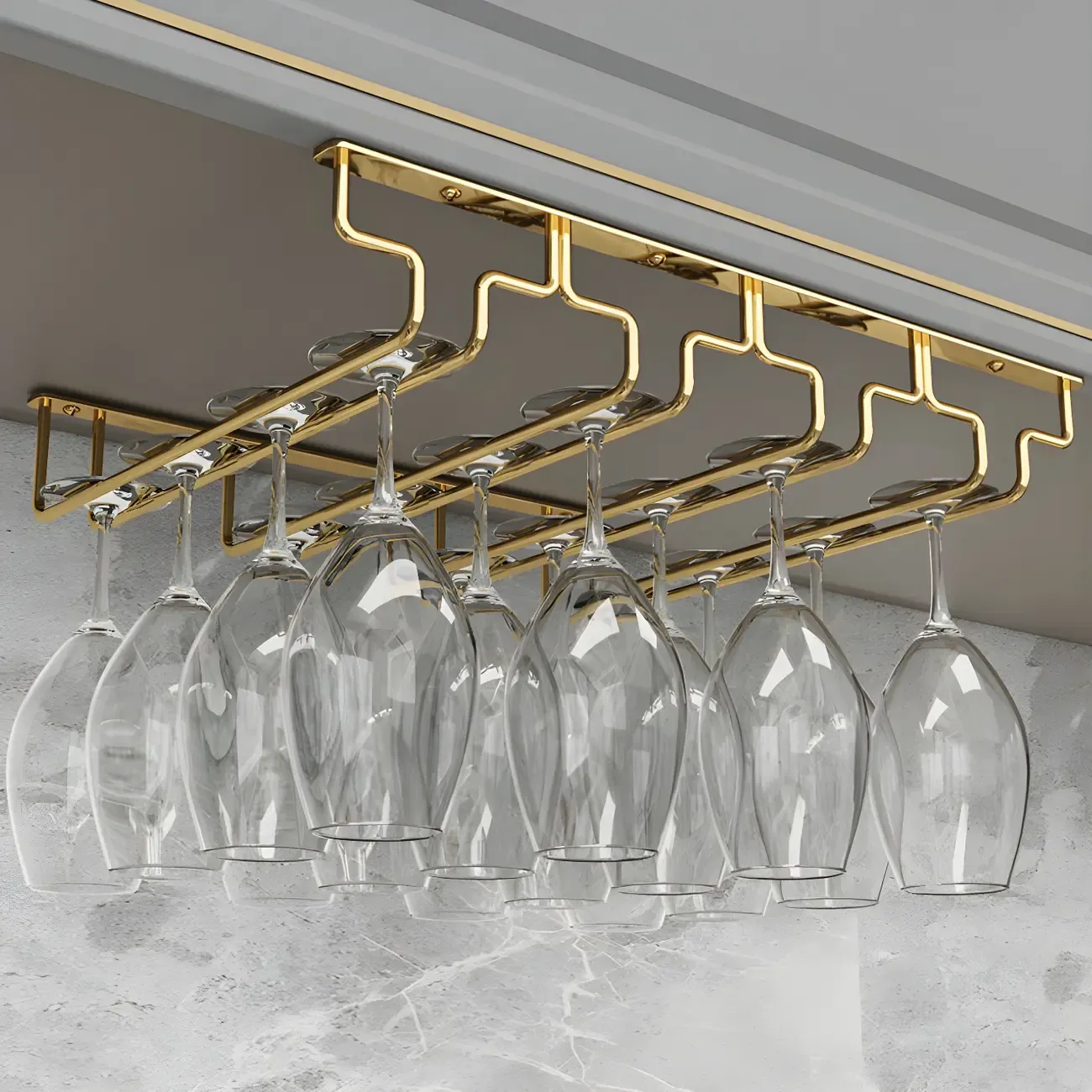 Gold Rectangular Hanging Metal Wine Glass Rack
