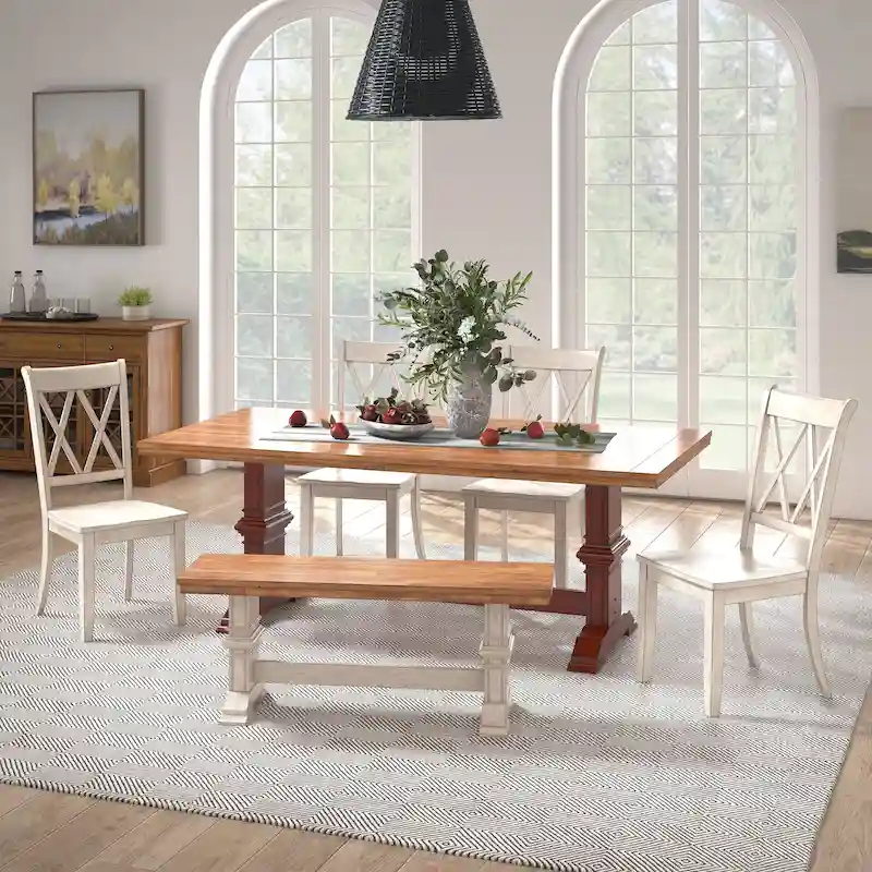 Ronda 78.7 Rectangular Solid Wood Top Dining Set with X-Back Chairs