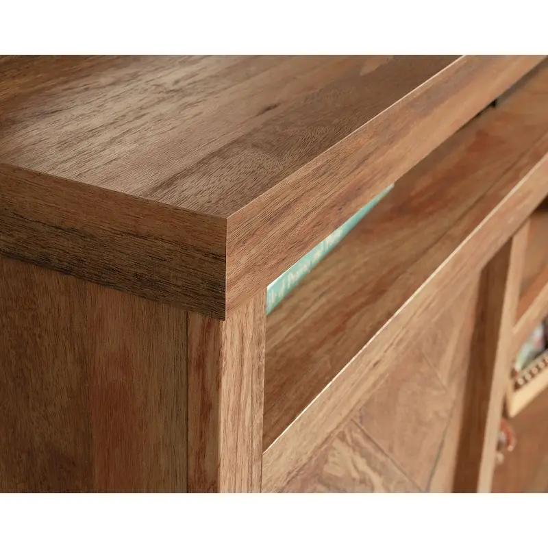 TV Credenza with Herringbone Doors & Adjustable Shelves – Mystic Oak / Sindoori Mango, Modern Style