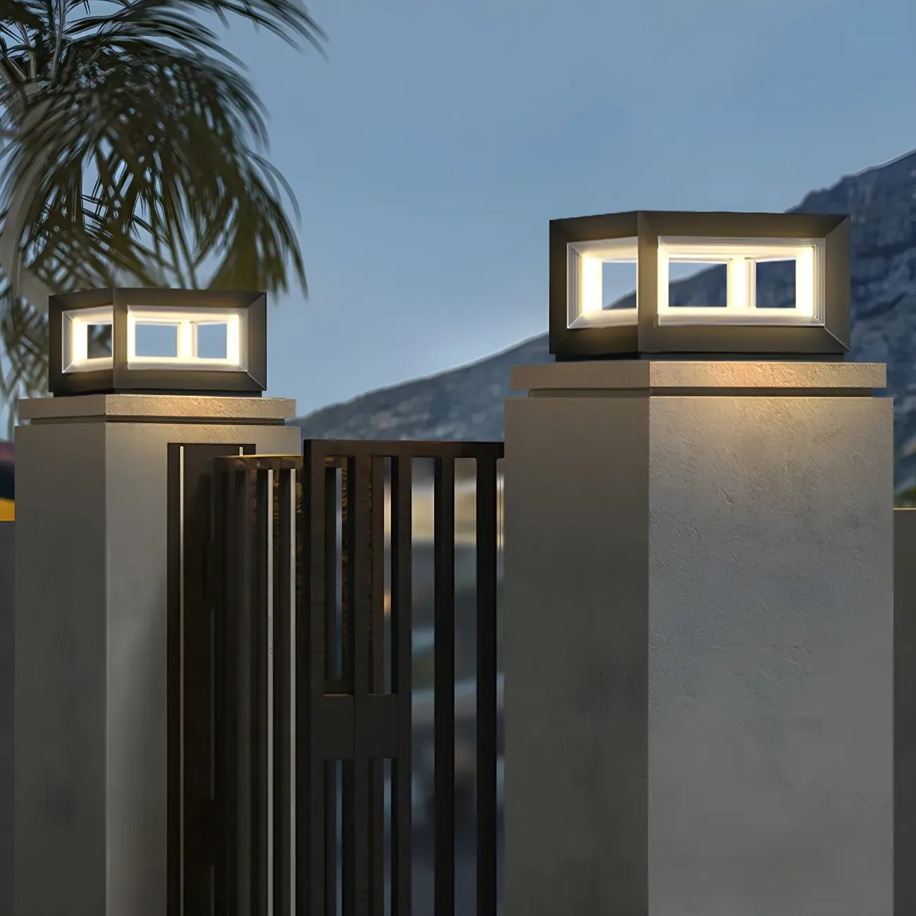 Modern Metal Black Geometric LED Post Cap Light