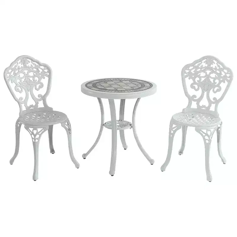 CLIHOME 3-Piece Patio Cast Aluminum Bistro Table and Chairs Set