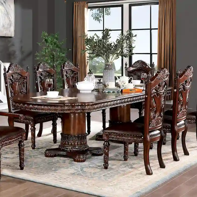 Traditional Cherry Solid Wood 7-Piece Expandable Dining Table Set