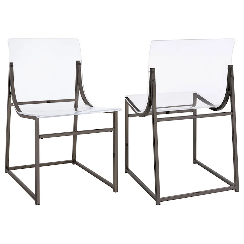 Dino Dining Chair, Clear Acrylic Seat, Back, Black Nickel, 18 Inch