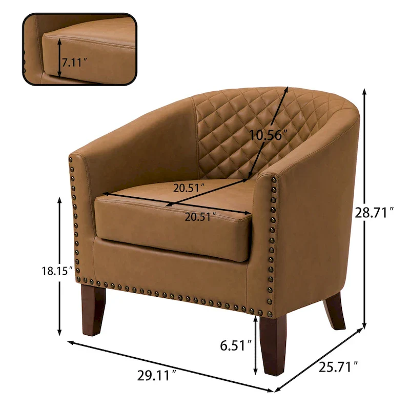 Modern Faux Leather Barrel Accent Chair with Wood Legs