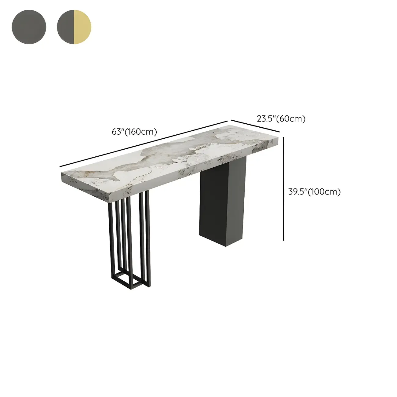 Modern Black Stone Counter Height Metal Rectangular Bar Table