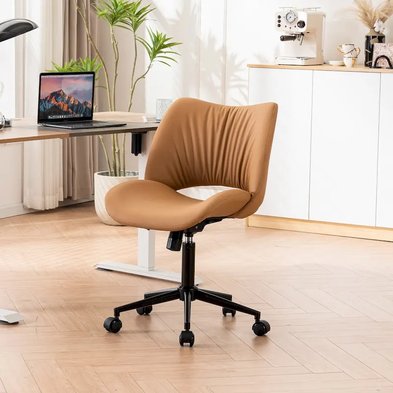 Leather Swivel Office Chair with Wheels - Armless