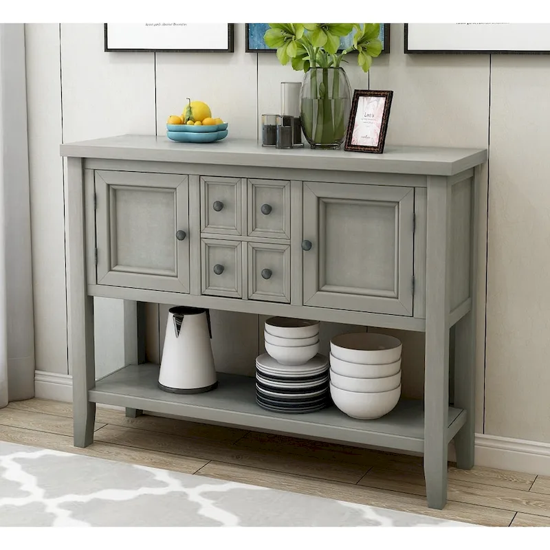 Acacia Wood Buffet Sideboard with Drawers, Cabinets and Bottom Shelf