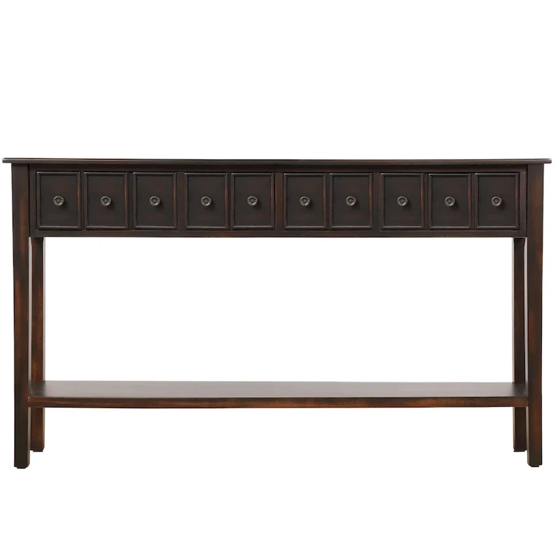 Blue / Brown / Navy Solid Wood Console Table with 4 Drawers & Lower Shelf – Rustic Style, Entryway Use
