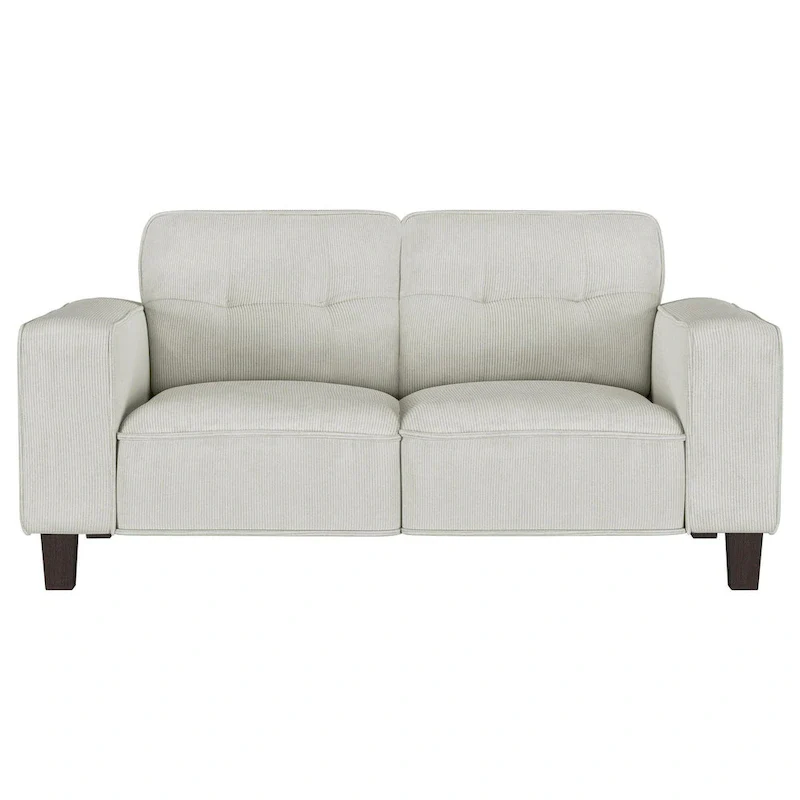 Dero Loveseat, 58 Inch, Light Gray Faux Corduroy, Modern Track Arms