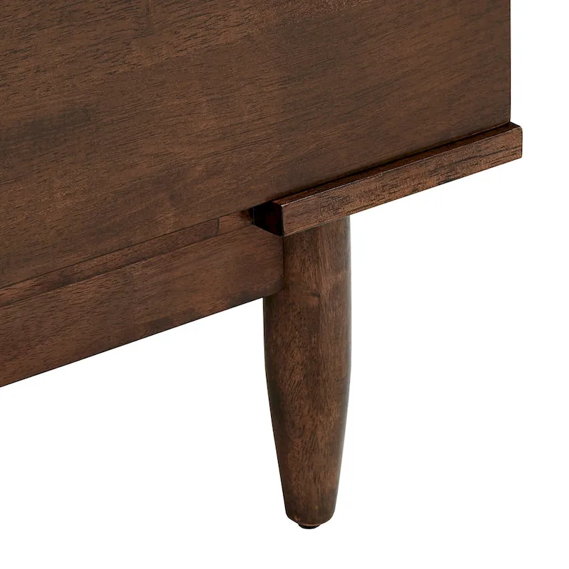 Mid-Century Modern 2-Drawer Nightstand, Brown Finish, Rubberwood & Acacia