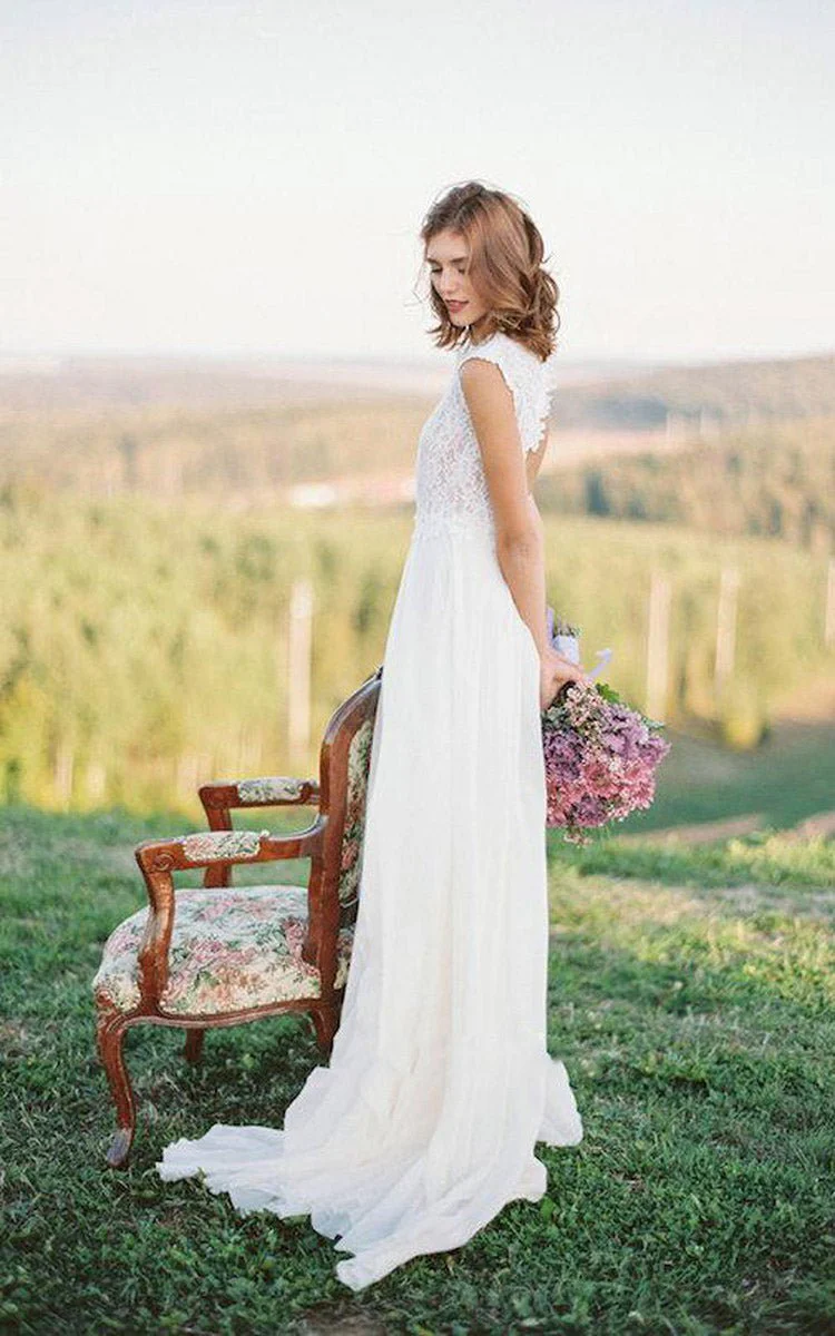 Boho Lace Floor-Length Cap Dress With Keyhole Back