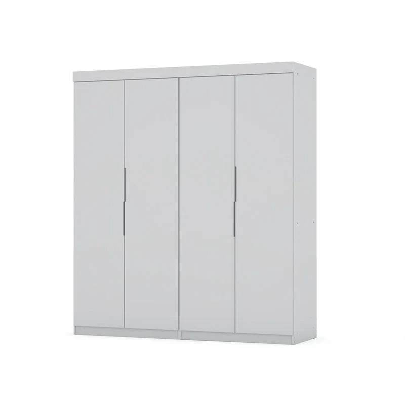 Brown / Midnight Blue / White 2-Section Freestanding Wardrobe Closet with 4 Drawers (2-Person)