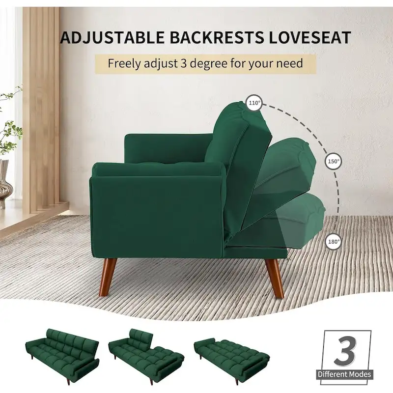 75.39 IN. Futon Sofa Bed, Convertible Upholstered Couch Sleeper with Reclining Sleeper Split Tufted Back