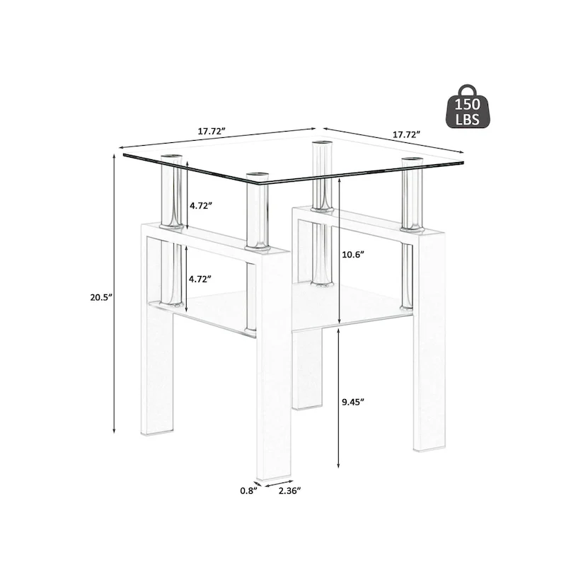 Square Tempered Glass Coffee Table with Metal Legs
