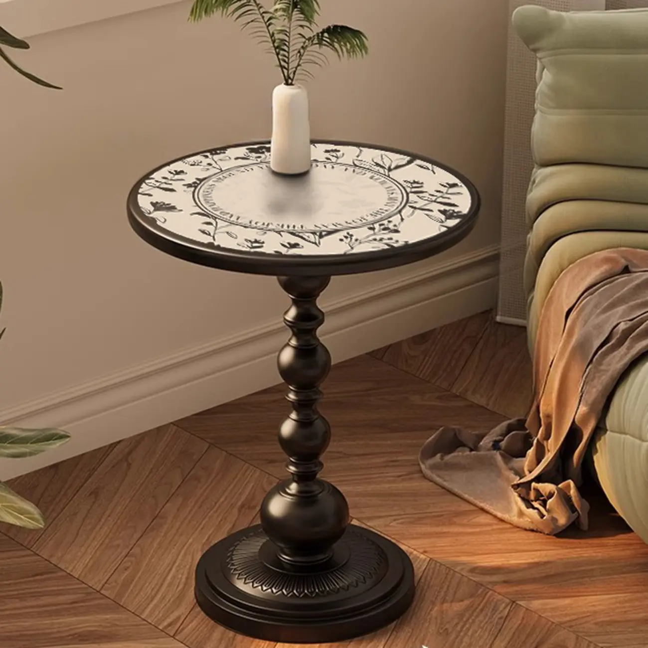 Modern Classic Iron Pedestal End Table Black-White