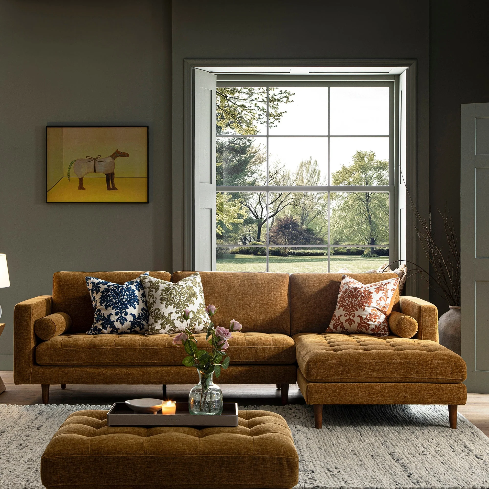 Spiced Honey Chenille Grand 4-Seater Chaise End Sofa, Right Hand Facing