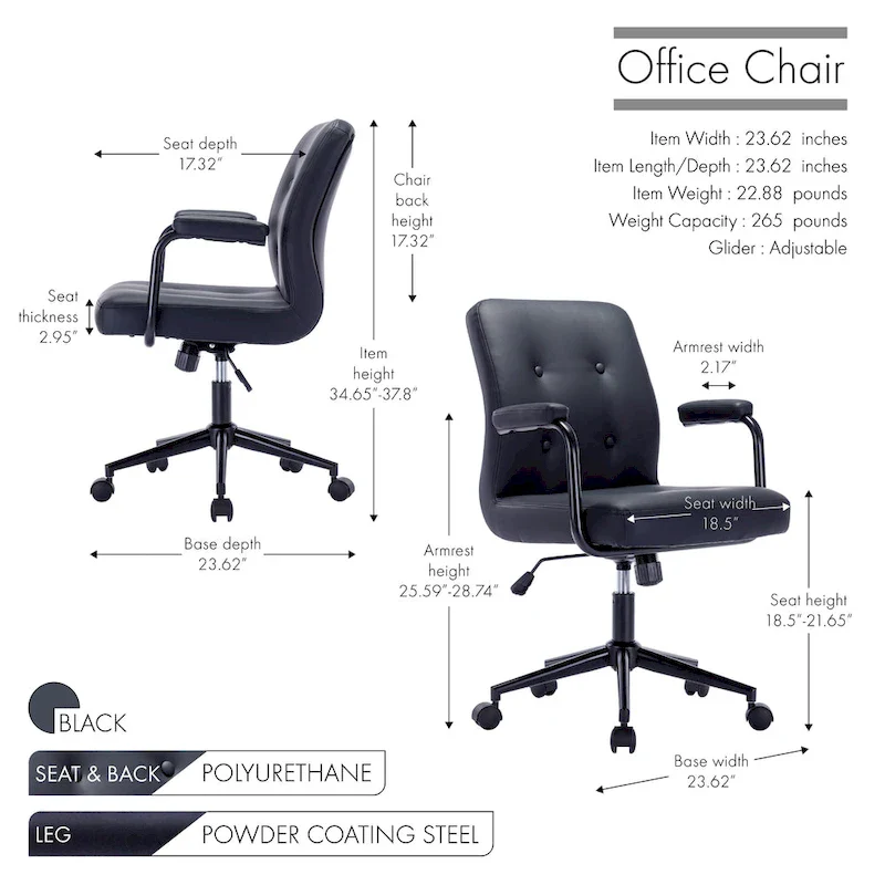 Brown / White / Black Button-Tufted PU Leather Office Chair with Steel Base & Central Tilt – 1-Person